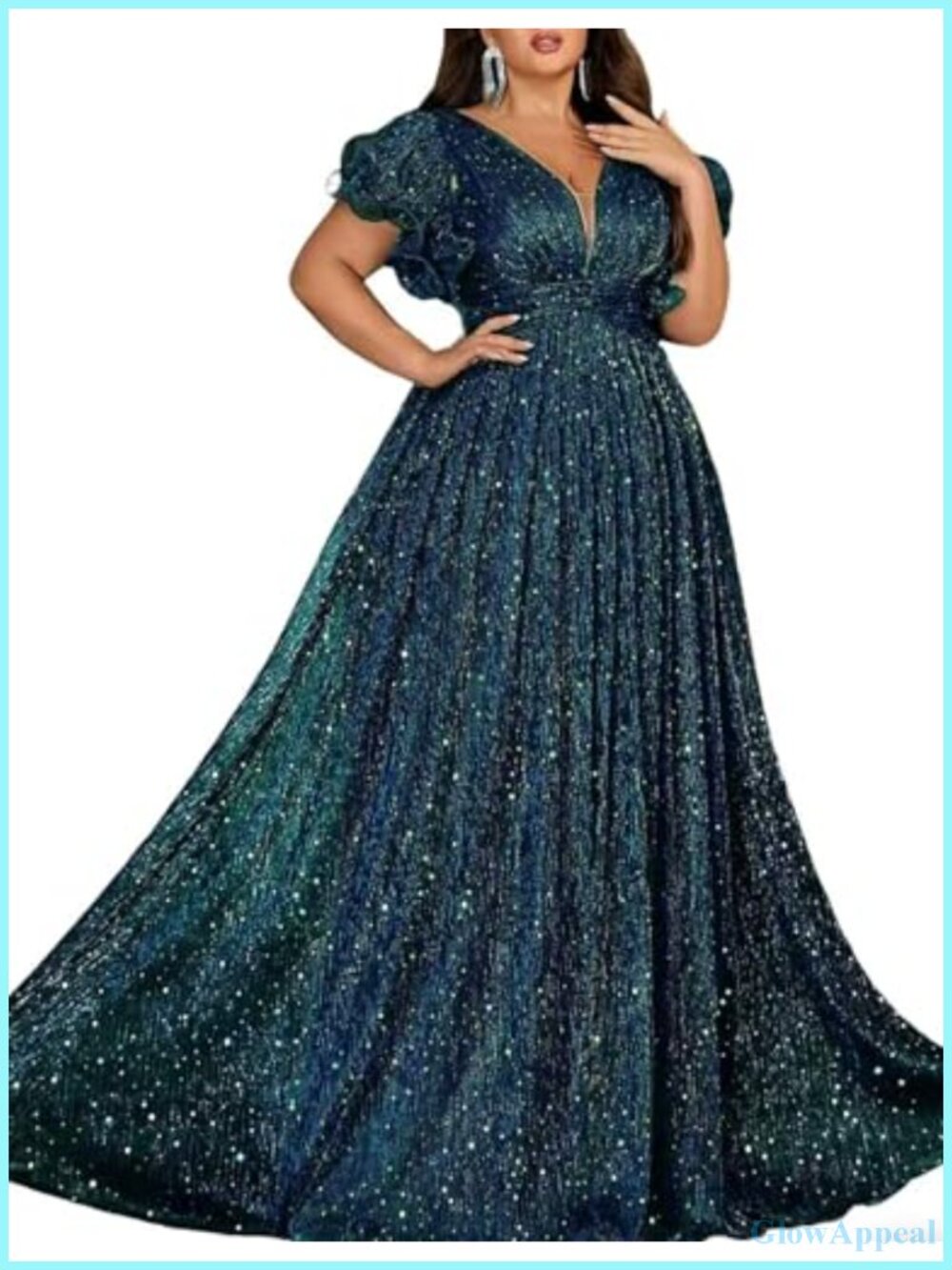 Plus Size Sequin Formal Dress A-Line Wedding Guest Long Prom Gown